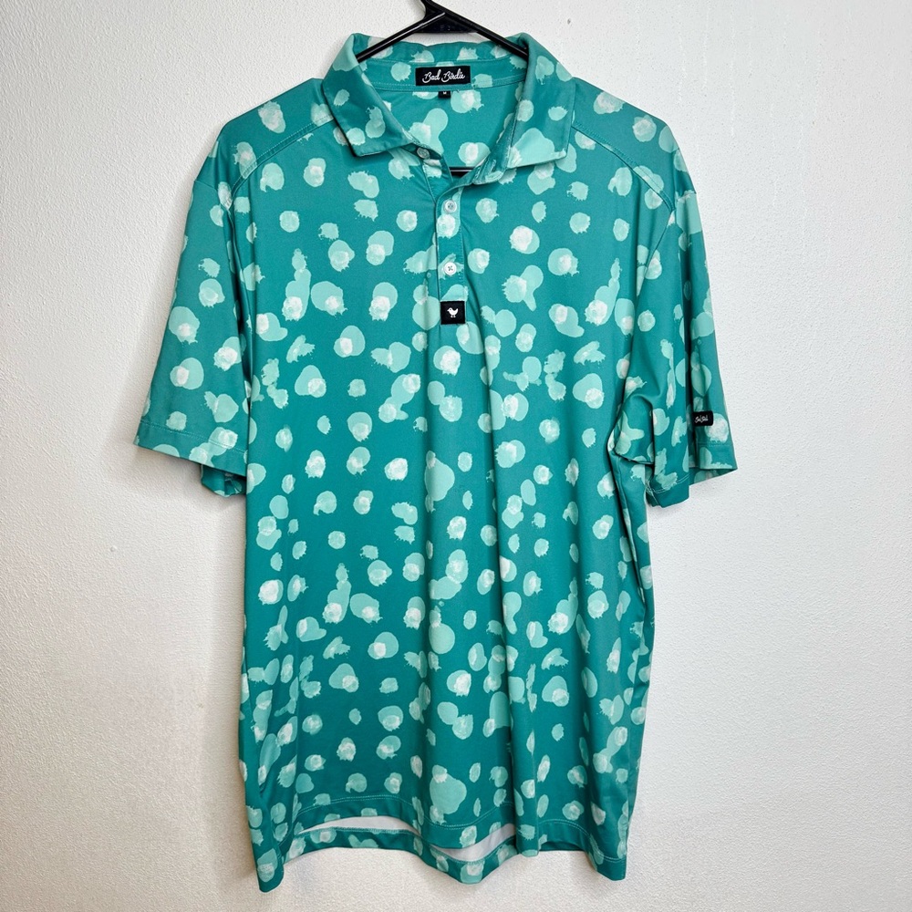 Bad Birdie Waterboy Retired Dot Bam Bam Teal Preppy Golf Polo Athletic Shirt M - Picture 2 of 11
